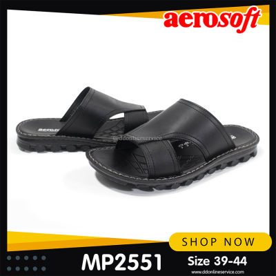 Aerosoft  รองเท้าแตะผู้ชายแบบสวม รองเท้าแตะแบบสวม รองเท้าหนัง รองเท้าแฟชั่นผู้ชาย สีดำ-น้ำตาล 39-44 รุ่น MP2551