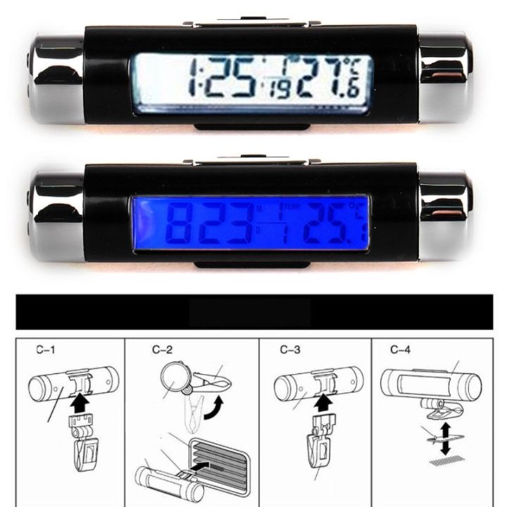 3in1รถนาฬิกาดิจิตอลจอแอลซีดีอุณหภูมิแสดงวันที่นาฬิกาอิเล็กทรอนิกส์เครื่องวัดอุณหภูมิรถนาฬิกาเวลาดิจิตอล