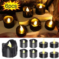 1/6PCS Black LED Electronic Candles Flameless Battery Operated Night Lights Halloween Xmas Wedding Party Decoration Lighting