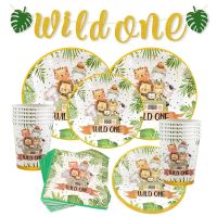 [HOT MAKXJWIGO 542] ชุดอาหารสัตว์ป่าชุด Wild One Birthday Party Decor เด็กสีเขียว Forest Party Supplies Jungle Safari Theme Party Decor