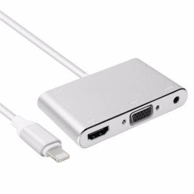 Newest silver aluminium alloy for lightning to hdmi vga jack audio converter adapter for iphone5s66s78X ipad for Monitor