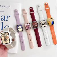 พร้อมส่งจากไทย งาน Set สายซิลิโคน + เคสแข็งไม่มีจอ งานแมทช์สีสุดปัง ใช้ได้กับ Apple Watch Series 7 6 5 4 3 2 1 X8Max HW37 W56 HW22plus HW67