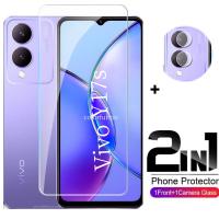 2in 1กระจกเทมเปอร์ฟิล์มป้องกันสำหรับ Vivo Y17s Y17 S Y15 Y12 Y12i 9H ป้องกันหน้าจอโทรศัพท์กระจกเทมเปอร์ใสกระจกนิรภัยเทมเปอร์โปร่งแสงหลังฟิล์มกันรอยด้านหน้าฟิล์มเลนส์กล้องถ่ายรูป