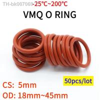 ❈✢  50pcs VMQ O Ring Seal Gasket Thickness CS 5mm OD 18   45mm Silicone Rubber Insulated Waterproof Washer Round Shape Nontoxi Red