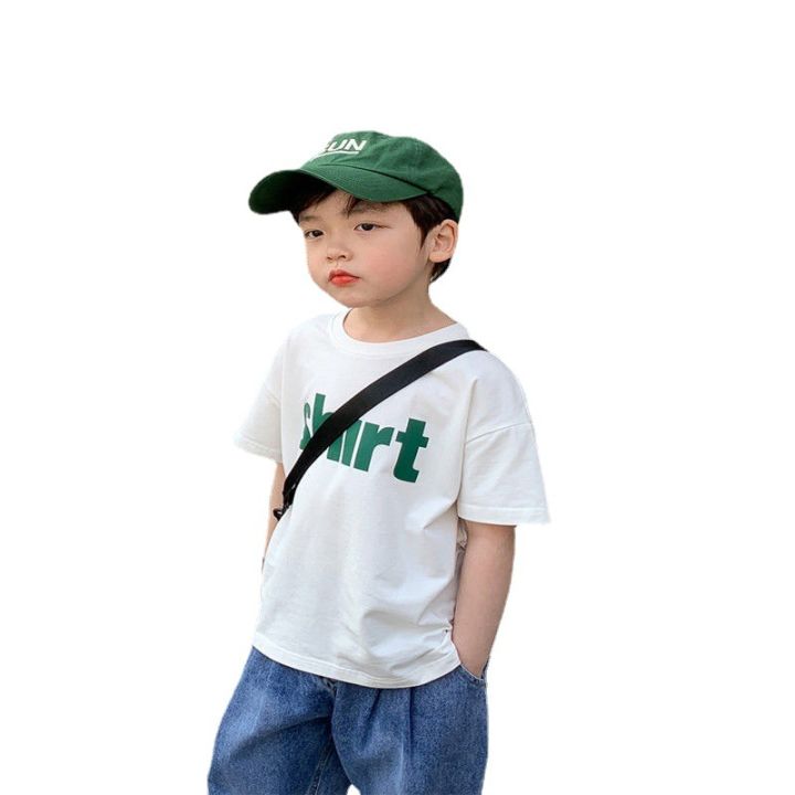 kon267-childrens-letter-print-short-sleeve-t-shirt-2023-new-korean-style-boys-and-girls-babys-top-childrens-half-sleeve