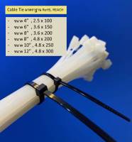 cable tie สายรัด เคเบิ้ลไทร์ 8" สีขาว 4.8  มม  x 200  ( ความยาว 8 นิ้ว, หน้ากว้าง 4.8 มม.)  ขาว