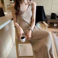 【YF】 2023 New Summer Cheap Casual Womens Dresses Solid Knitted Suspender Dress Female Slimming V-neck Bottoming Skirt Inner