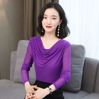 เสื้อแฟชั่นสำหรับผู้หญิงฤดูร้อน2021สไตล์เกาหลีตาข่ายสีทึบ Pile เสื้อยืดคอปก