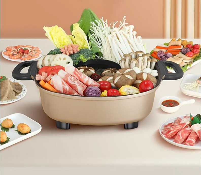 220V Non-Stick Household 6L Electric Hot Pot 3 Flavor Multi Cooker Hotpot  Soup Cooking Machine Fast Boiling