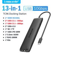 Lemorele ยูเอสบีฮับยูเอสบี TC96 3.1แท่นวางมือถือ USBC เป็น Dual HDMI 4K 10Gpbs Type-C อะแดปเตอร์ VGA USBC 3.1กิกะบิตอีเธอร์เน็ตสำหรับ Mac Win