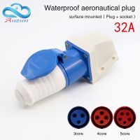 Waterproof industrial aviation plug socket connector 3core 4core 5core hole 32A surface mounted aviation plug docking Electrical Connectors