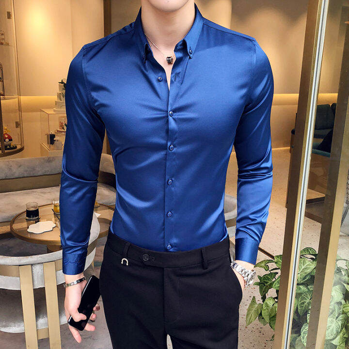 ขนาดบวก5xl-m-4สี-neckline-เย็บปักถักร้อยเสื้อหรูหราผู้ชายแขนยาวสลิมฟิตลำลองธุรกิจเสื้อสังคมชุดเสื้อ