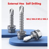 M4.2 M4.8 M5.2 M6.3 410 Stainless Steel External Hex Hexagon Self Drilling Tapping Screw With Washer Collar Pad