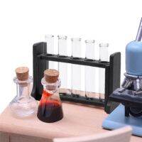 【CW】♞☼⊕  Miniature Dollhouse Test Tubes Science Laboratory Glass With Rack Set Pretend Childrens Day