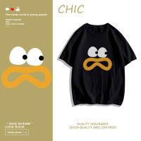 CHIC ผ้าฝ้ายแท้ เสื้อยืดแขนสั้นพิมพ์ลายนิพจน์ส่วนบุคคล สไตล์สบาย ๆ T0556