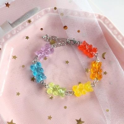 [Transparent Jelly Bear Pendant Bracelets] [INS Resin Cartoon Bear Dangle Wrist Chain] [Lovely Rainbow Bear Bracelets Gifts Jewelry]