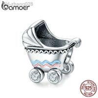 bamoer Authentic 925 Sterling Silver Life Baby Carriage Metal Beads Charm for Bracelet Baby Birthday Gift Anti-allergy SCC1539