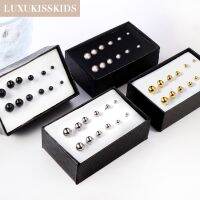 【YP】 LUXUKISSKIDS Studs Earrings 6Pairs/Box Round Set Women/Girls Small Minimalist Bead Jewelry Gifts