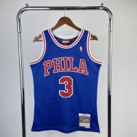 Mn Polera 76ers รองเท้าวินเทจ สีฟ้า เสื้อกีฬาบาสเก็ตบอล แขนกุด สีขาว สไตล์เรโทร สําหรับผู้ชาย 3 ชิ้น