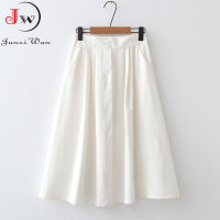 2022 Women Summer White Cotton Skirt Saia Casual Solid High Waist A-Line Elegant Chic Office Ladies Midi Skirts Faldas Jupe