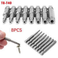 8pcs 50mm Torx Screwdriver Bits With Hole T8-T40 14 Inch Hex Shank Electric Screw Driver Blossom Hollow Bit Set Hand Tools