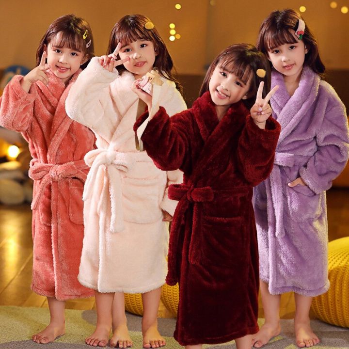 mudipanda-ชุดนอนเด็ก2-14ปีวัยรุ่น2023ฤดูหนาว-ชุดเสื้อคลุมอาบน้ำผ้าสักหลาดสำหรับเด็กผู้หญิง-baju-piyama-anak-laki-laki