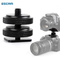 ESCAM 1/4 "Double Nut Hot Shoe Adapter กล้องขาตั้งไฟฉาย Bracket Mount Adapter สกรูด้านบนและด้านล่างล็อค Connector อุปกรณ์เสริมกล้อง