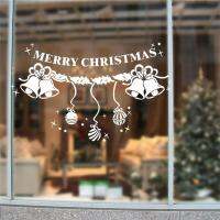 สติกเกอร์ติดผนัง Merry Christmas Bells สำหรับร้านค้าสำนักงานเครื่องตกแต่งหน้าต่างบ้านรูปลอกติดผนังไวนิลแบบทำมือช่วงวันหยุดโปสเตอร์ศิลปะฝาผนัง