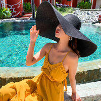 【Free Shipping】70ซม. ขนาดใหญ่กว้าง Brim Sun Caps Travel ขนาดใหญ่ UV Protection Beach Straw หมวกผู้หญิงฤดูร้อน Floppy Flodable Sun Hat