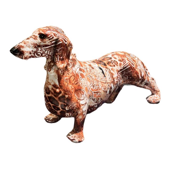 รูปปั้นสุนัขพันธุ์ดัชชุนด์สีสันสดใสเรซิน1-2-3