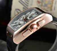 FRANCK MULLER Tonneau หรูหรานาฬิกาผู้ชายนาฬิกาข้อมือหนังหน้าปัดขนาดใหญ่กันน้ำกีฬาสบายๆนาฬิกาผู้ชายควอตซ์นาฬิกาผู้ชาย