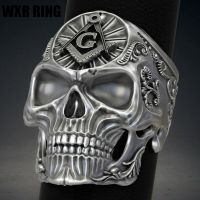 WXR RING New Personality Silver Skull Masonic Ring Motorcycle Jewelry Ring Mens Ring