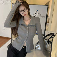 Ruo Bei Xuan เสื้อชั้นในผู้หญิงแขนยาว,เสื้อสไตล์เกาหลีเสื้อเสื้อชั้นยาวสีเทา