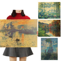 Claude Monet โปสเตอร์ภาพวาดคลาสสิกความประทับใจพระอาทิตย์ขึ้นดอกบัวคราฟท์กระดาษโปสเตอร์ตกแต่งคาเฟ่ภาพวาดโปสเตอร์โบราณภาพวาดสติกเกอร์วินเทจ