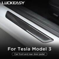 LUCKEASY For Tesla Model 3 Car Front And Rear Door Pedal Accessories Model3 2017-2023 Real Carbon Fiber Door Sill Scuff Plates