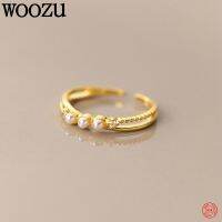 {Xixi Ornamery} WOOZU 925เงินสเตอร์ลิงจริงแหวนเปิดสองชั้นมินิมอลสำหรับผู้หญิงของขวัญที่สวยงามเครื่องประดับแสนหวานโรแมนติก