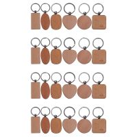 80 Pcs Blank Wood Wooden Keychain DIY Custom Wood Key Chains Key Tags Anti Lost Wood Accessories Gifts (Mixed Design)