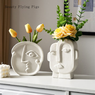 Nordic Decoration Home Human Face Vase Ceramic Flower Vases Home Decor Living Room Office Ornaments Christmas Accessories