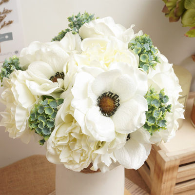 PleasantBeautiful Silk Artificial Peony Fake Flowers White High Quality Bridal Bouquet Wedding Home Decor Table Livings Room Arrangements