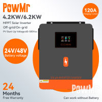 PowMr 4.2kw / 6.2kw On-grid / off-grid อินเวอร์เตอร์ไฮบริด 24Vdc / 48Vdc 230VAC Pure Sine Wave Solar Inverter 120A MPPT Solar Controller แบตเตอรี่ลิเธียม RGB Light ฟังก์ชั่นการซ่อมแซมเพียงคลิก