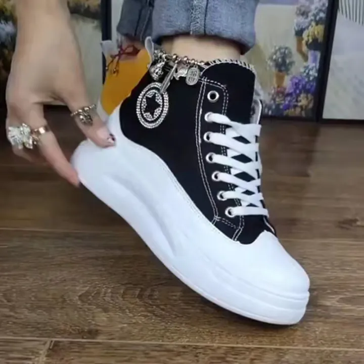 Korean fashion flat rubber shoes chunky sneakers shoes Converse shoes for  women 2022 new high-top