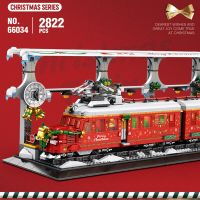 โมเดลอิฐ Moc 66034 2822ชิ้นสถานีรถไฟคริสต์มาสพร้อมของขวัญสำหรับเด็กหญิงและชายของเล่นปริศนาบล็อกตัวต่อไฟ LED