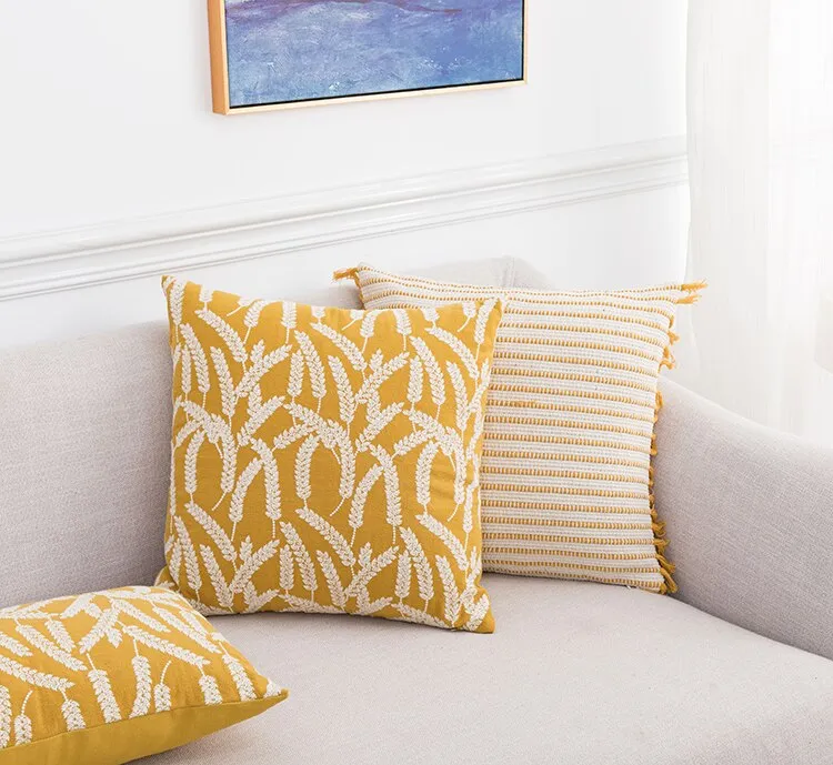 Home Decor Cushion Cover Wheat Embroidery 45x45cm/30x50cm Yellow ...