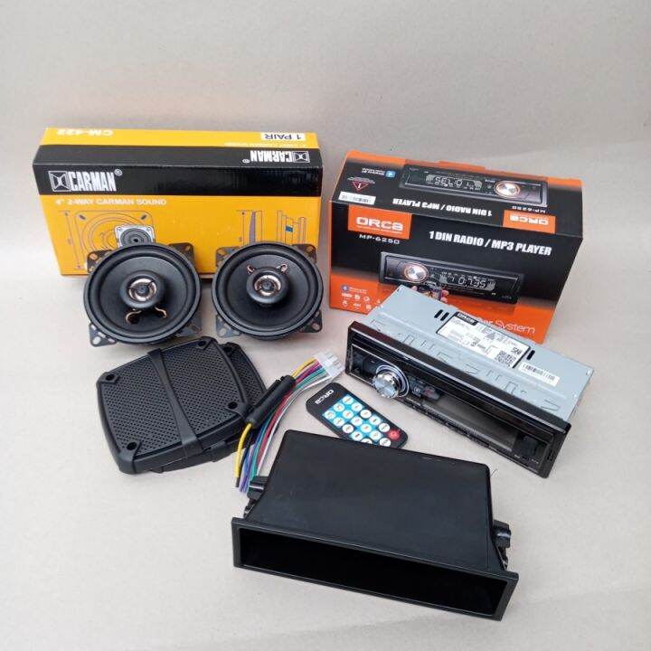 Paket head unit single Din ORCA bluetooth USB speaker 4 inch dan laci