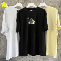 23SS คลาสสิกโลโก้ดอกไม้นกพิมพ์ Kith T เสื้อผู้ชายผู้หญิงคุณภาพสูงสีดำสีขาว apricot Kith แขนสั้น TEE