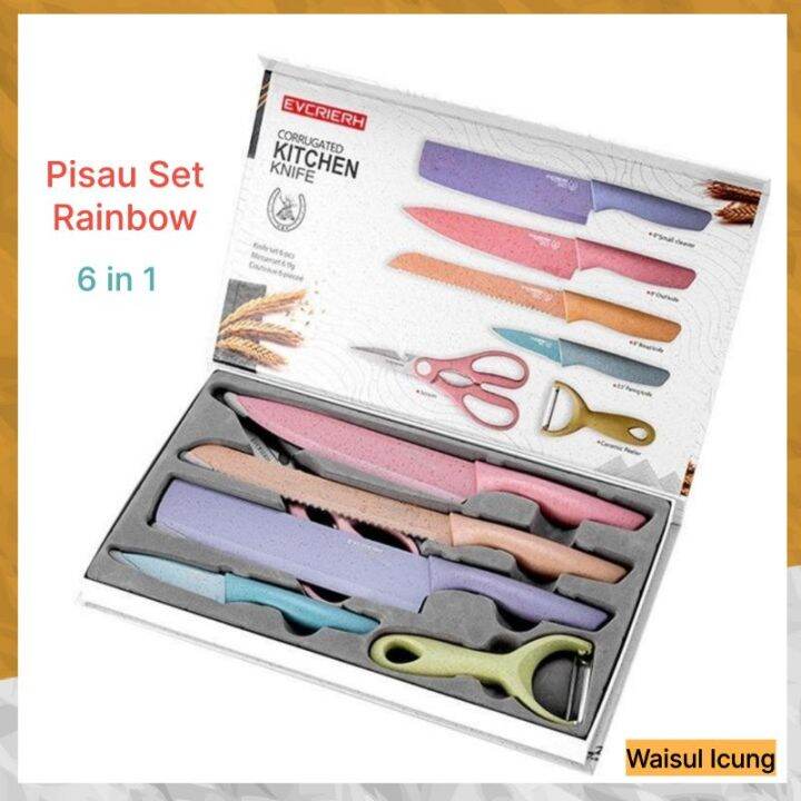 Pisau Dapur Aesthetic Set Rainbow Pisau Warna Jerami Keramik Marmer ...