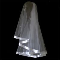 2T Short Pearl Wedding Veil Ribbon Edge Bridal Veils With Comb Hair Accessories