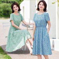 ▥ Mothers dress short-sleeved floral summer new foreign style large size the flesh thin section middle-aged for women