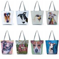 【Lanse store】Personalized Oil Painting Greyhound Dog Prints Casual Handbag Designers Durable Eco Shopping Travel Sport Bags Women Totes Bag