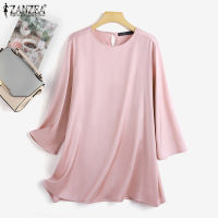 Muangee ผู้หญิง Silky Satin ฤดูร้อน Casua หลวม Tops เสื้อยืด3/4แขนเสื้อ O-Neck เสื้อ ZANZEA #2